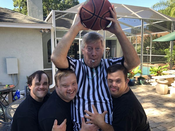 It's Game Time! David Scott, Sam Piazza, John Piazza, Nick Altieri with basketball